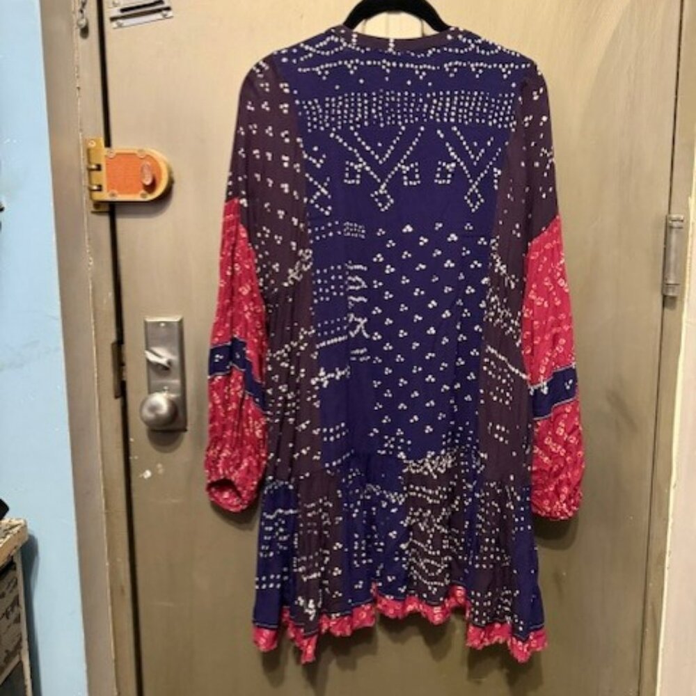 Free People Shibori Swing / Baby Doll Mini Dress with Balloon (Puff) Sleeves - Picture 12 of 16